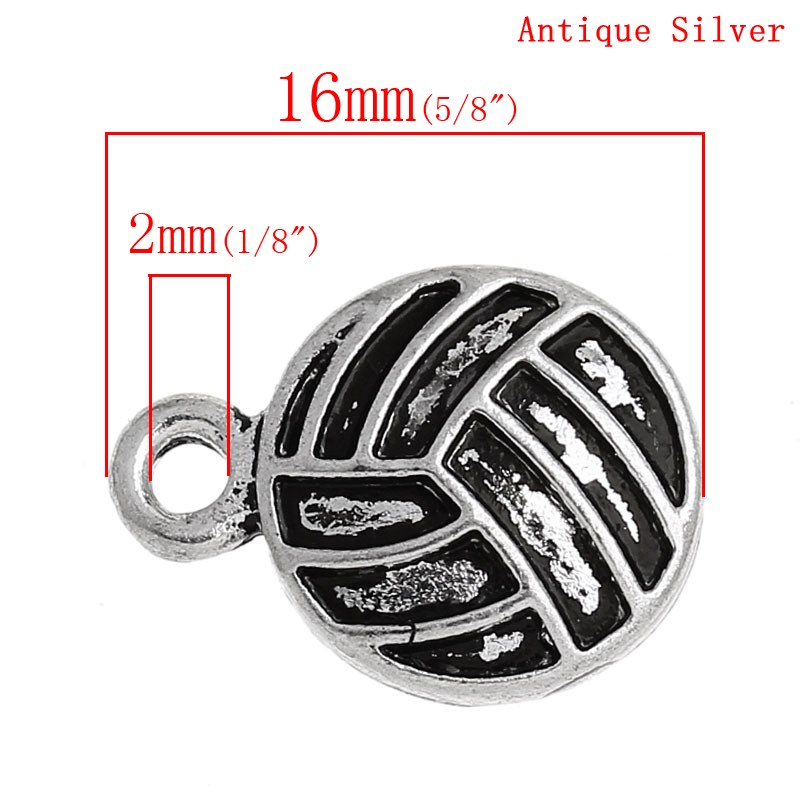 Picture of Zinc Based Alloy Sport Pendants Volleyball Antique Silver Color 16mm x 12mm, 30 PCs