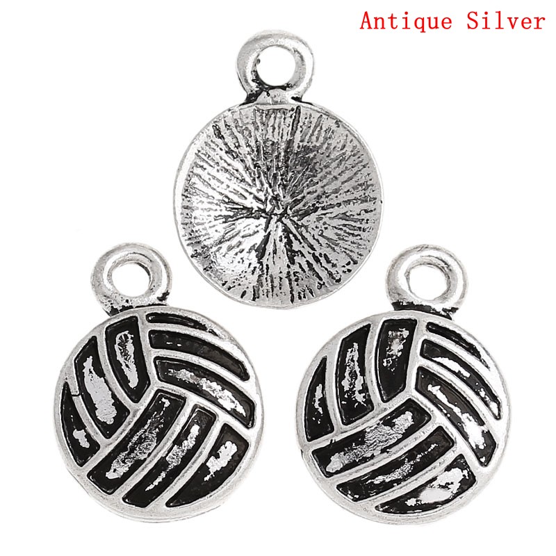 Picture of Zinc Based Alloy Sport Pendants Volleyball Antique Silver Color 16mm x 12mm, 30 PCs