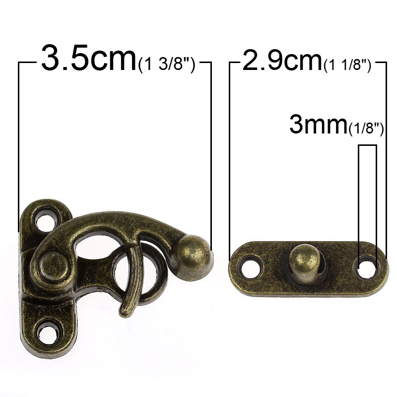 Picture of Zinc Based Alloy Vintage Cabinet Box Lock Catch Latches Antique Bronze 3.5cm x2.9cm(1 3/8" x1 1/8") 2.9cm x1cm(1 1/8" x 3/8"), 10 Sets