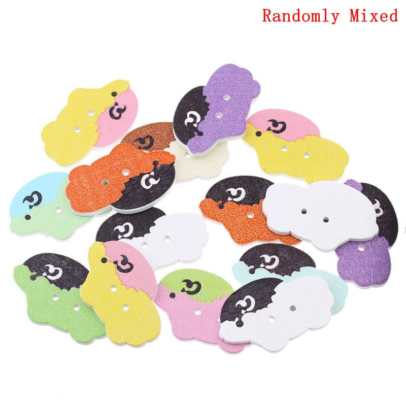 Picture of Natural Wood Easter Sewing Button Scrapbooking Sheep At Random Mixed 2 Holes 4cm x2.5cm(1 5/8" x1"), 50 PCs