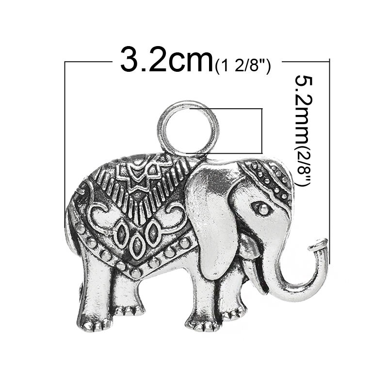 Imagen de Colgantes Aleación del Metal Del Zinc Animal Elefante Plata Antigua Rhinestone 32mm x 28mm, 10 Unidades