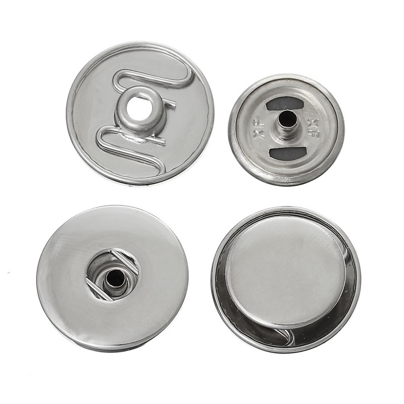 Picture of Aluminum Snap Buttons 2 PCs Set For Bracelets Round Silver Tone 19mm( 6/8") Dia 15mm( 5/8") Dia, Hole Size: 6mm, 30 Sets
