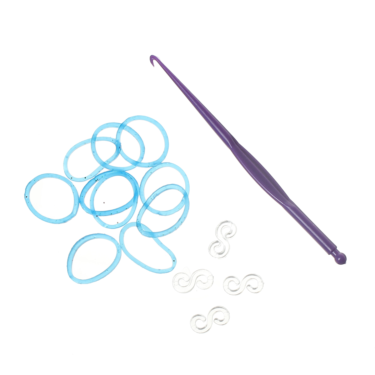 Изображение Силиконовые ленты для loom Браслет DIY ремесло делать с крючком и s-образные зажимы  синий 8.4cmx0.6 см 17мм 12mmx6mm, 5 пакета(примерно 300 шт/уп)