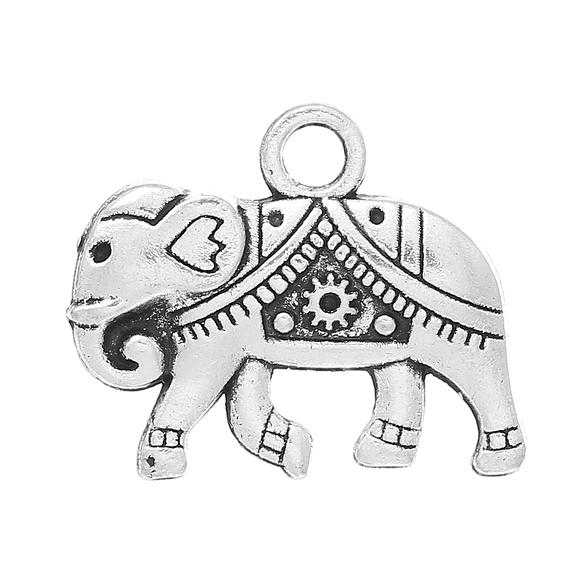 Imagen de Colgantes Aleación del Metal Del Zinc de Elefante Plata Antigua Rhinestone 20.0mm x 17.0mm, 50 Unidades 