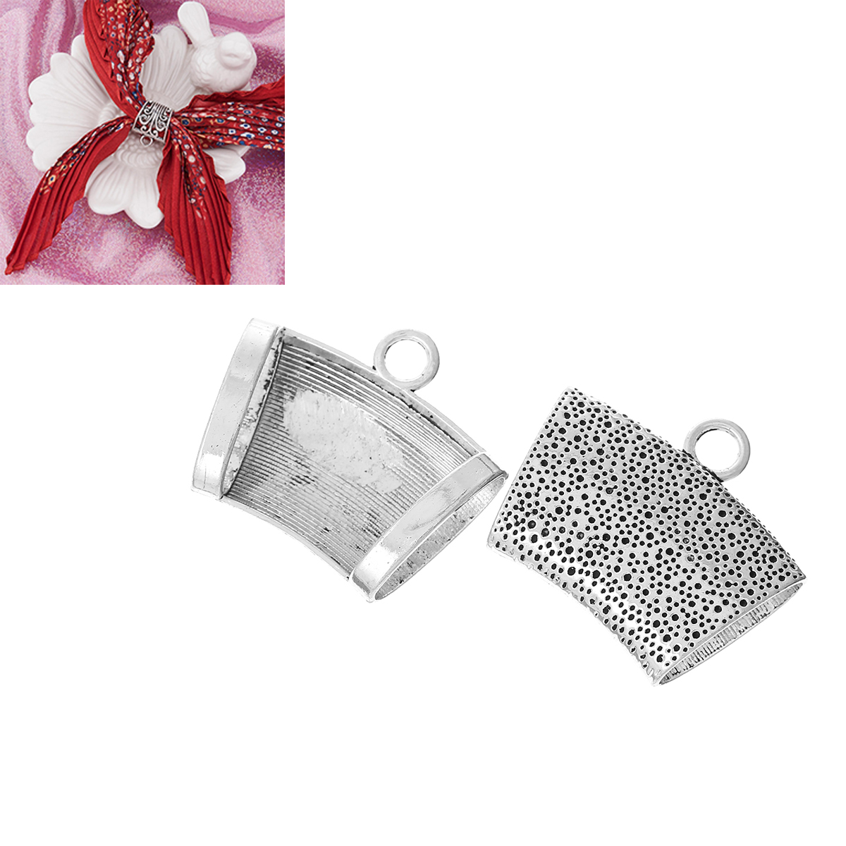 Picture of Bail Beads for Wrap Scarf Antique Silver Color 4.4cm x 3.7cm,20PCs