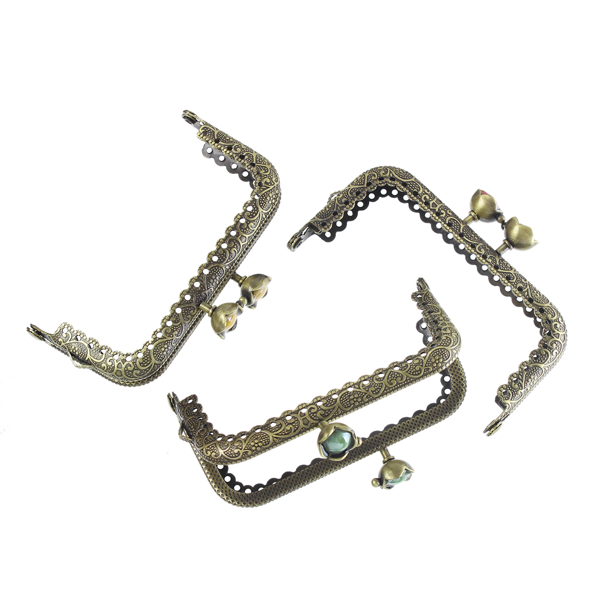 Picture of Iron Based Alloy Kiss Clasp Lock Purse Frame Antique Bronze Mixed Resin Ball Flower 8.9x5.5cm(3 4/8" x2 1/8"), Open Size: 11.5x9cm(4 4/8"x3 4/8"), 5 PCs