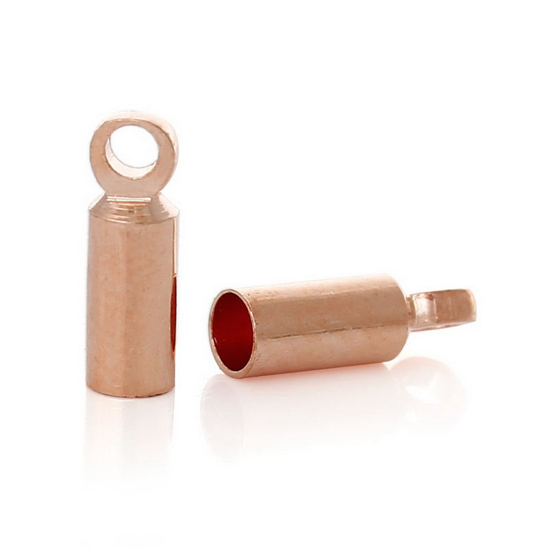 Picture of Brass Cord End Caps For Jewelry Necklace Bracelet Cylinder Rose Gold (Fits 2mm Cord) 8mm( 3/8") x 2.5mm( 1/8"), 200 PCs