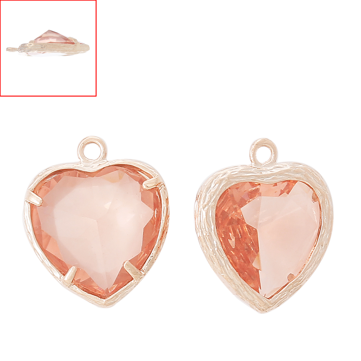 Picture of Brass Charm Pendants November Birthstone Heart Rose Gold Orange Resin Rhinestone Faceted 19mm( 6/8") x 16mm( 5/8"), 5 PCs