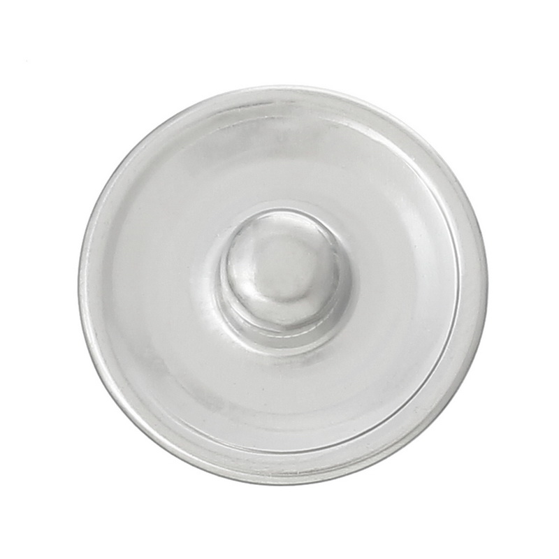 Picture of 18mm Zinc Metal Alloy Snap Buttons Round Silver Tone Cabochon Settings (Fits 16mm Dia.) Fit Snap Button Bracelets, Knob Size: 5.5mm( 2/8"), 50 PCs