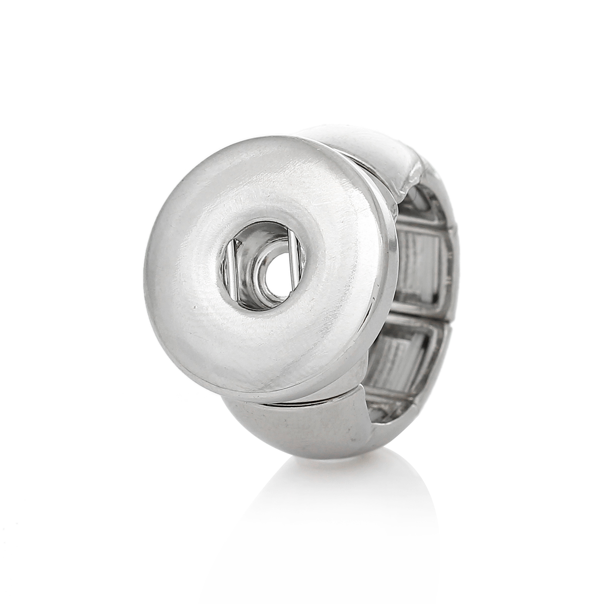 Picture of Copper Elastic Adjustable Jewelry Snap Button Rings Silver Tone Fit 18mm/20mm Snap Buttons 16.7mm( 5/8")(US 6.25), Hole Size: 6mm( 2/8"), 2 PCs