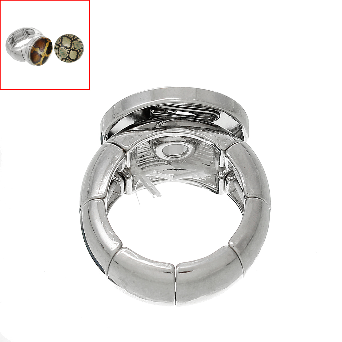 Picture of Copper Elastic Adjustable Jewelry Snap Button Rings Silver Tone Fit 18mm/20mm Snap Buttons 16.7mm( 5/8")(US 6.25), Hole Size: 6mm( 2/8"), 2 PCs