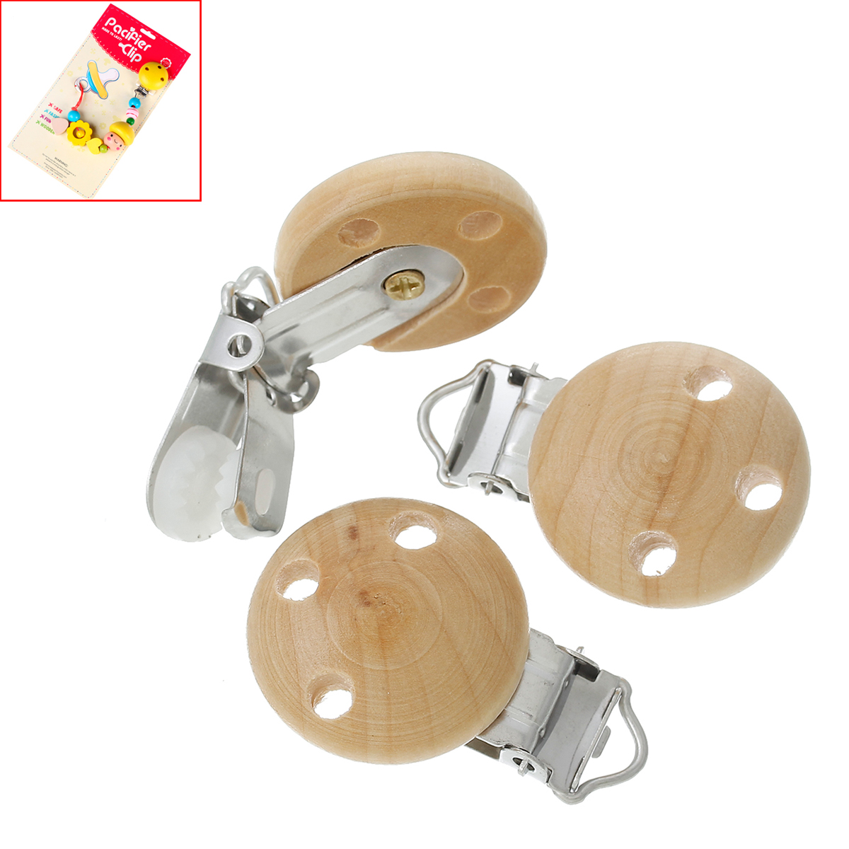 Imagen de Madera Niño Pinzas para chupetes Ronda Natural 4.4cm x 29mm, 5 Unidades