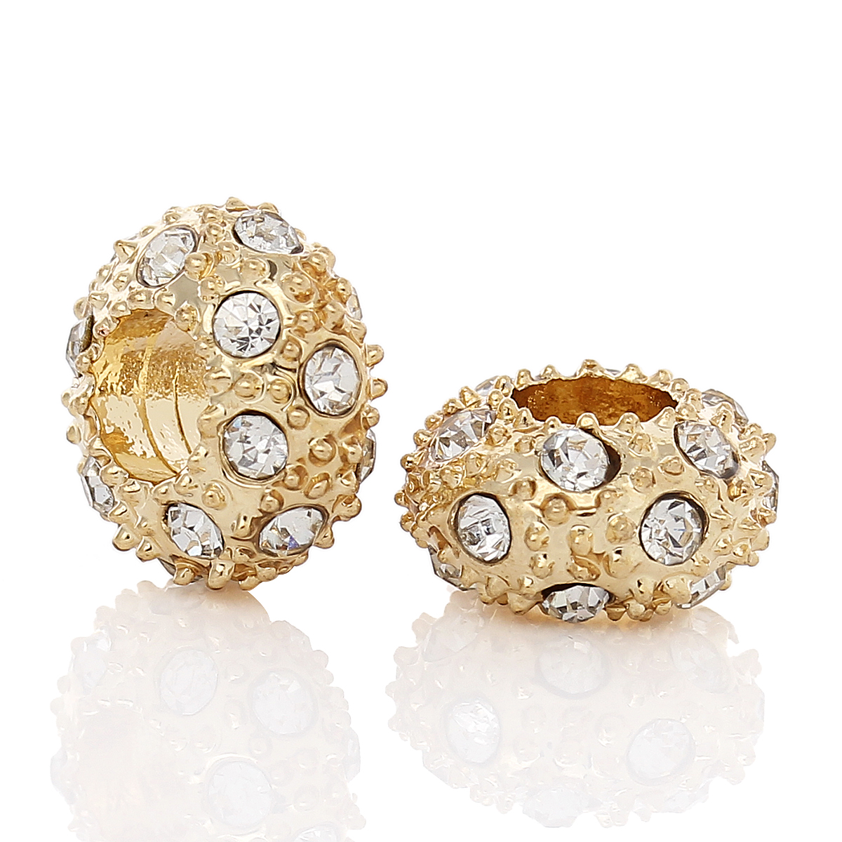 Bild von Zinklegierung European Stil Charm Großlochperlen Rund Vergoldet mit Transparent Strass, 12mm D., Loch: 5.1mm, 10 Stücke