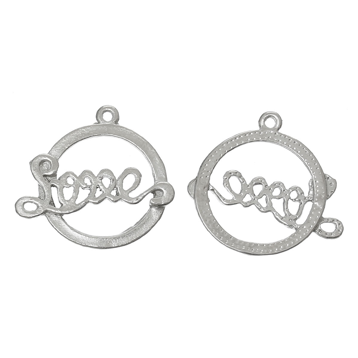 Bild von Charm Anhänger Rund Silberfarben Message "LOVE", 22mm x 20mm, 100 Stücke