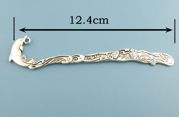 Picture of Zinc Based Alloy Bookmark Dolphin Animal Antique Silver Color With Loop Carved Pattern 12.4cm, 4 PCs