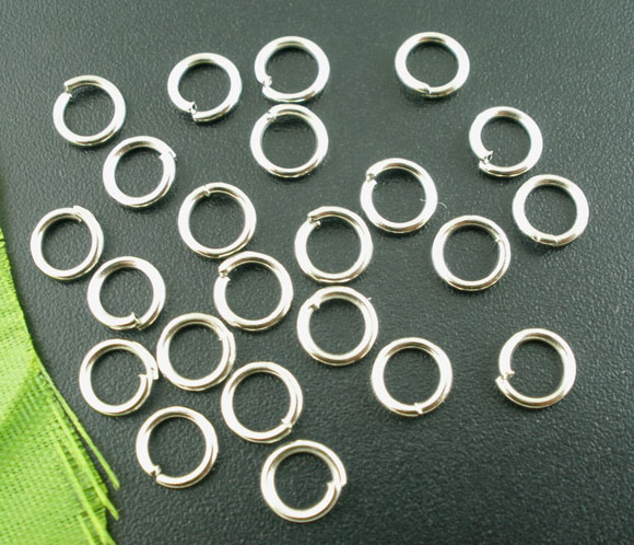 Picture of 500 PCs 6mm Dia., 1mm(18 gauge) Zinc Based Alloy Open Jump Rings Findings For Jewelry Making Silver Tone Round
