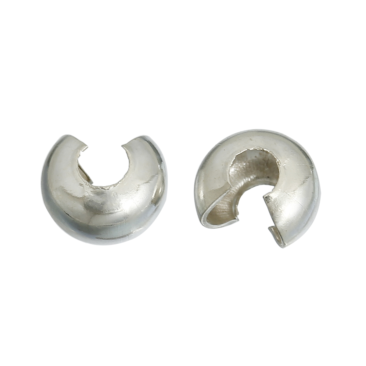 Picture of Alloy Crimp Beads Cover Findings Silver Tone, Overall Closed Size: 4mm Dia, Open Size: 5mm Dia, 200 PCs