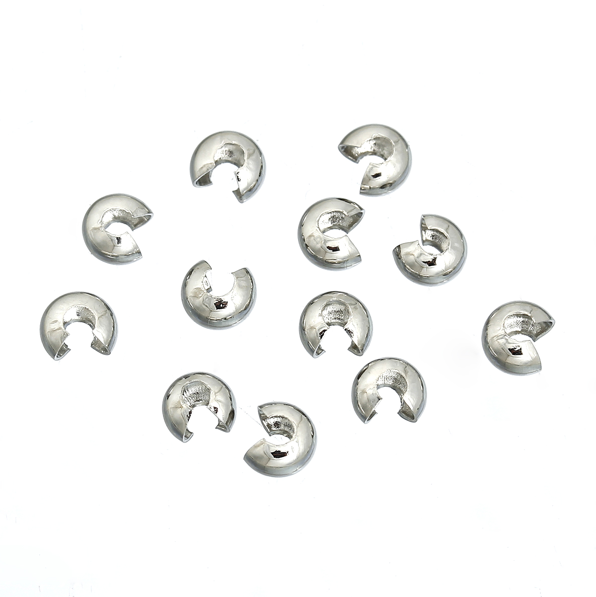 Picture of Alloy Crimp Beads Cover Findings Silver Tone, Overall Closed Size: 4mm Dia, Open Size: 5mm Dia, 200 PCs