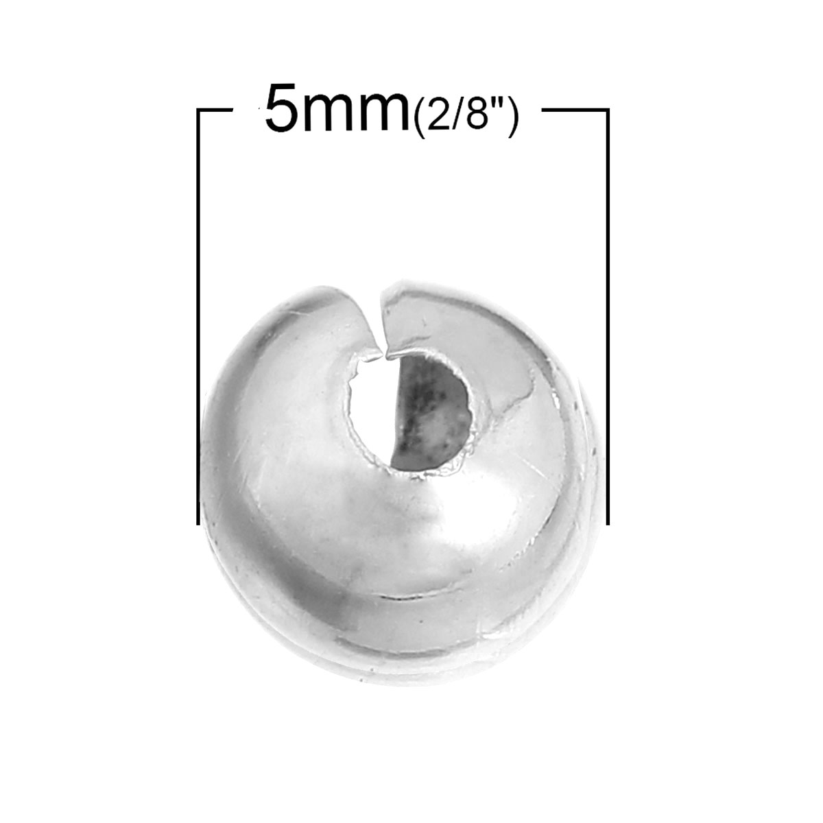 Picture of Alloy Crimp Beads Cover Findings Silver Plated, Overall Closed Size: 4mm Dia, Open Size: 5mm Dia, 200 PCs