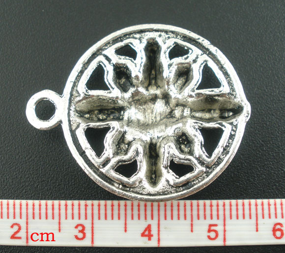 亜鉛合金 チャームペンダント ハロウィーン 円形 スカル 銀古美 33mmx 27mm、 10 PCs の画像