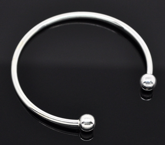 Picture of Copper European Style Open Cuff Charm Bangles Bracelets Silver Plated 20cm long, 4 PCs
