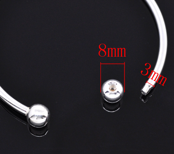Picture of Copper European Style Open Cuff Charm Bangles Bracelets Silver Plated 20cm long, 4 PCs