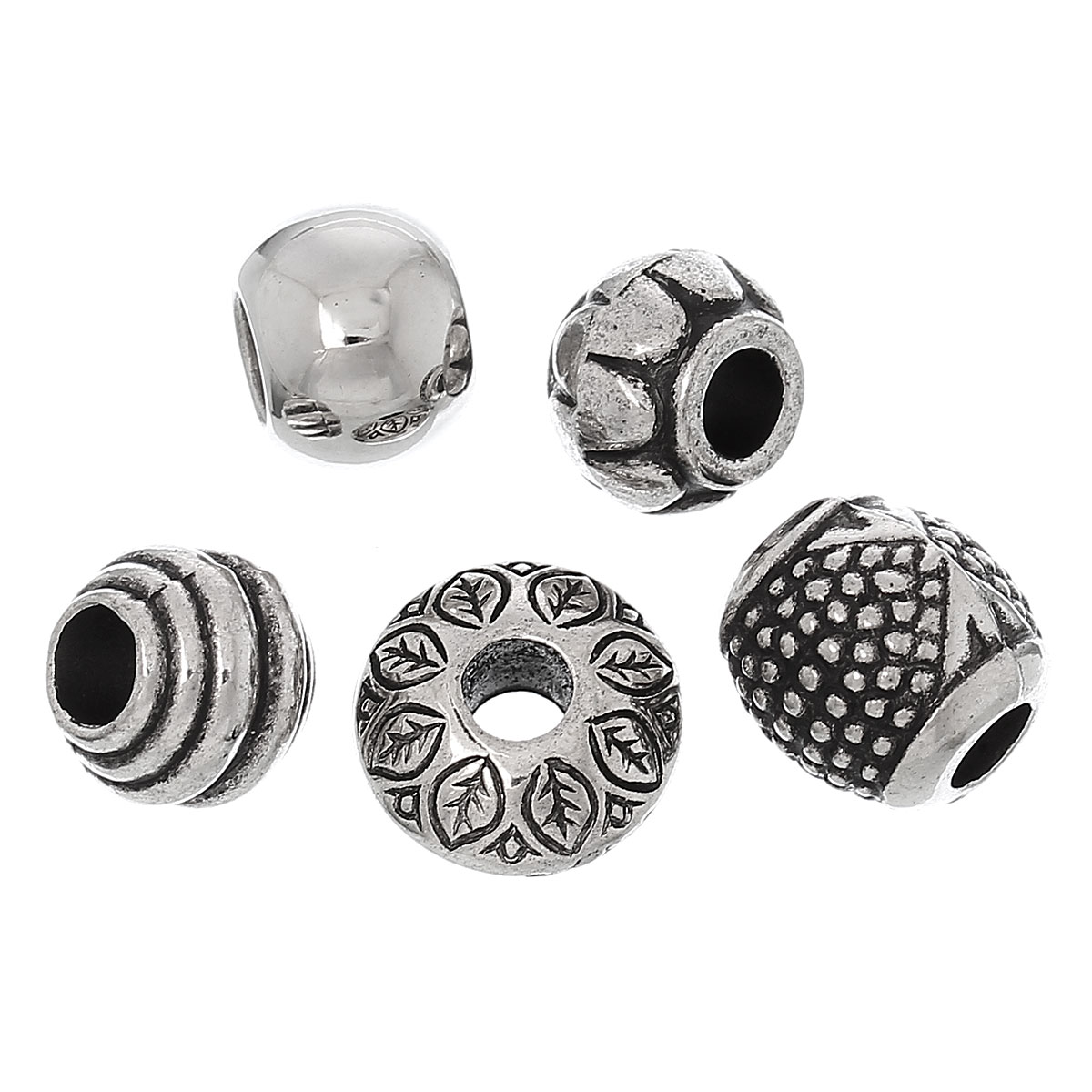 Picture of Acrylic European Style Large Hole Charm Beads Mixed Antique Silver Pattern About 11mm x8mm - 14mm x16mm Dia, Hole: Approx 4mm-5.8mm, 50 PCs