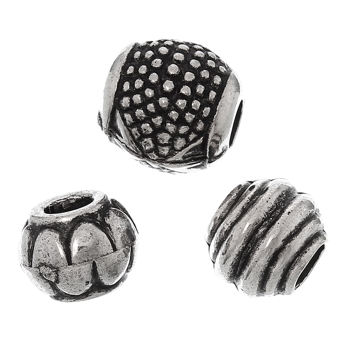 Picture of Acrylic European Style Large Hole Charm Beads Mixed Antique Silver Pattern About 11mm x8mm - 14mm x16mm Dia, Hole: Approx 4mm-5.8mm, 50 PCs