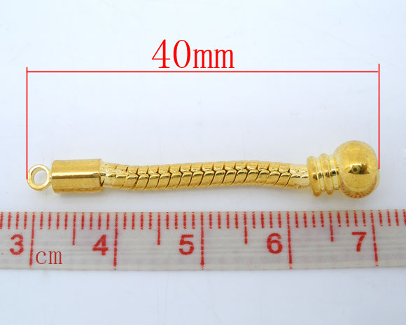 Picture of Copper European Style Snake Chain Dangle Earring Components Gold Plated 4cm long, 10 PCs