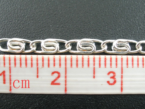 Picture of Alloy Soldered Scroll Chain Findings Silver Tone 2x7mm( 1/8"x2/8"), 5 M