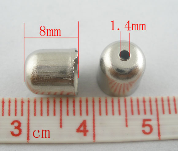 Picture of 100Pcs Silver Tone Blunt Necklace End Tip Bead Caps 8x7mm(Fit 6mm)