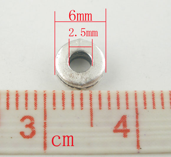 Picture of Zinc Based Alloy Spacer Beads Wheel Antique Silver Color About 6mm Dia, Hole:Approx 2.5mm, 200 PCs