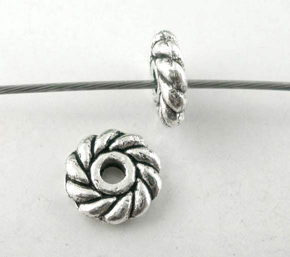 Picture of Zinc Based Alloy Spacer Beads Wheel Antique Silver Color About 6mm Dia, Hole:Approx 1.6mm, 200 PCs