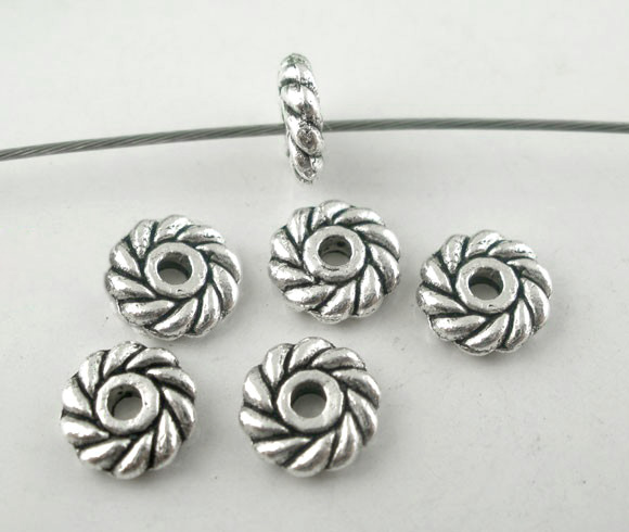 Picture of Zinc Based Alloy Spacer Beads Wheel Antique Silver Color About 6mm Dia, Hole:Approx 1.6mm, 200 PCs