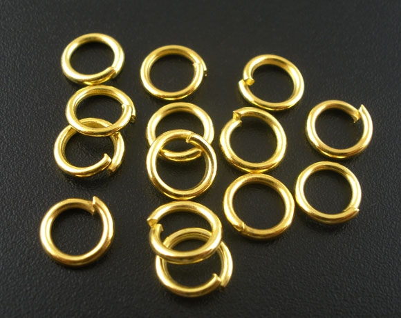 Picture of 200 PCs 8mm Dia., 1.2mm(17 gauge) Iron Based Alloy Open Jump Rings Findings For Jewelry Making Gold Plated Round