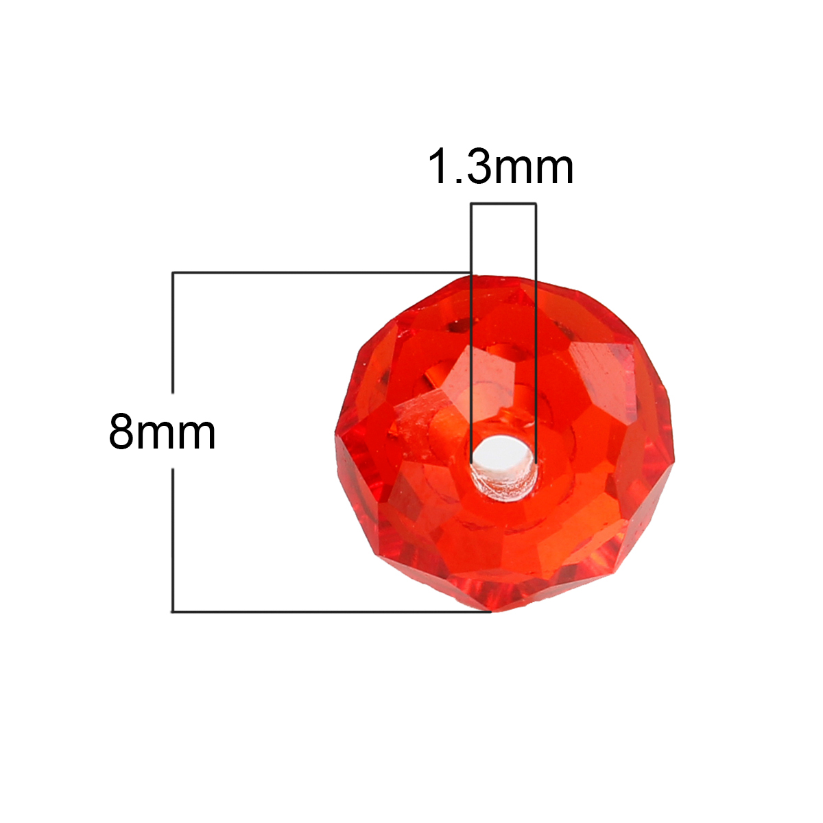 Picture of Crystal Glass Loose Beads Round Red Faceted Transparent About 8mm Dia, Hole: Approx 1.3mm, 70 PCs