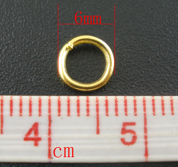 Picture of 500 PCs 6mm Dia., 1mm(18 gauge) Iron Based Alloy Open Jump Rings Findings For Jewelry Making Gold Plated Round