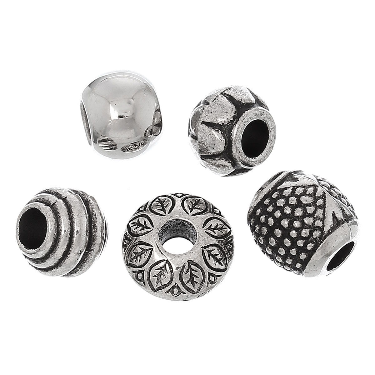 Picture of Acrylic European Style Large Hole Charm Beads Mixed Antique Silver Pattern About 11mm x8mm - 14mm x16mm Dia, Hole: Approx 4mm-5.8mm, 50 PCs