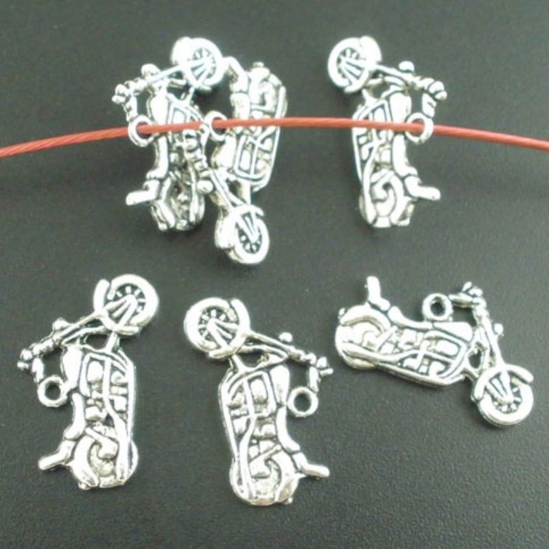 Picture of 300 PCs Zinc Based Alloy Travel Charms Antique Silver Color Motorcycle 24mm x 14mm