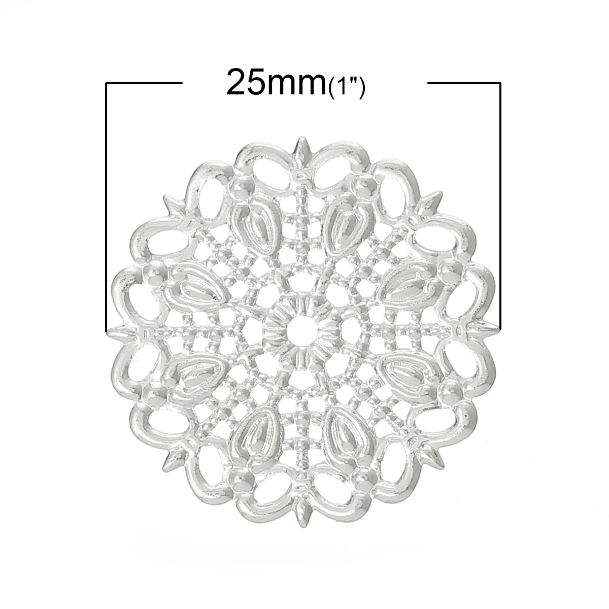 3 個 真鍮 透かしパーツ 装飾 円形 銀メッキ 25mm x 25mm、 の画像