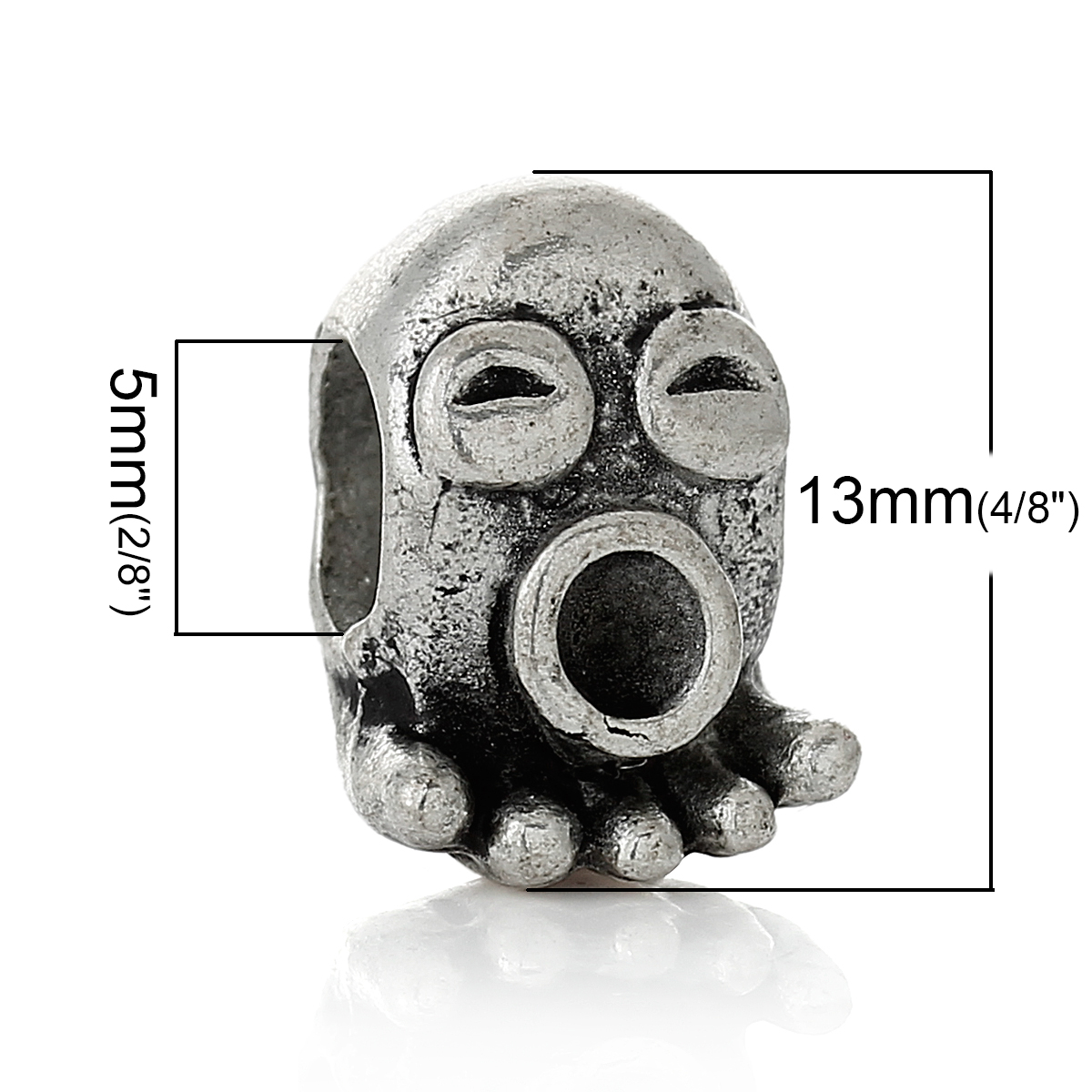 Picture of Ocean Jewelry Zinc Based Alloy European Style Large Hole Charm Beads Octopus Antique Silver Color Inlaid Diamonds About 13mm( 4/8") x 9mm( 3/8"), Hole: Approx 5mm, 50 PCs