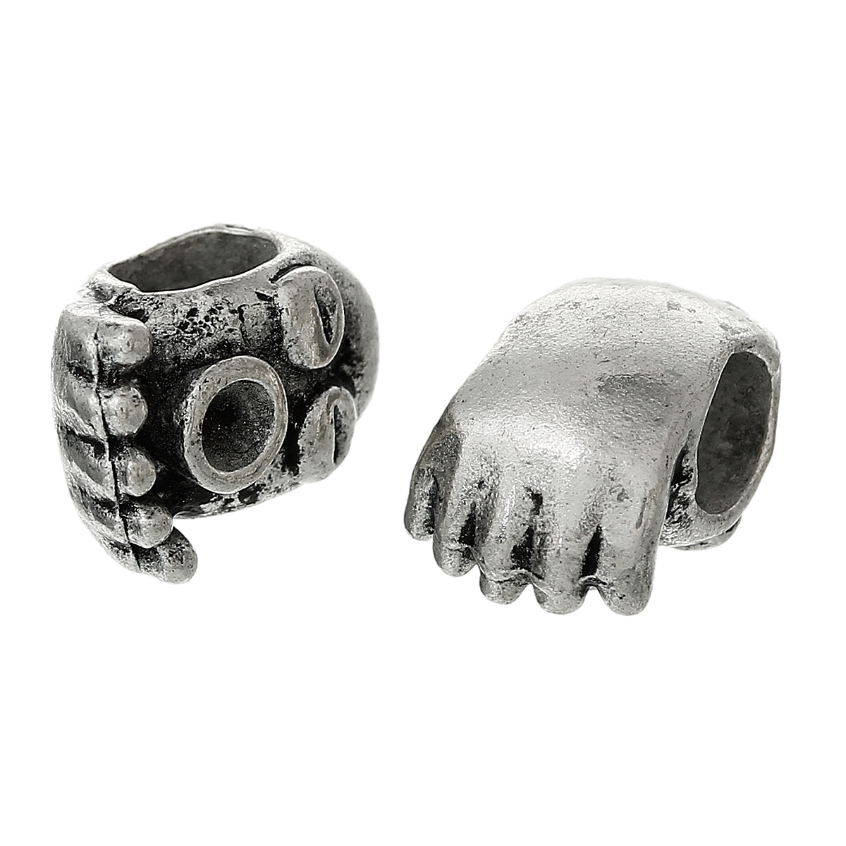 Picture of Ocean Jewelry Zinc Based Alloy European Style Large Hole Charm Beads Octopus Antique Silver Color Inlaid Diamonds About 13mm( 4/8") x 9mm( 3/8"), Hole: Approx 5mm, 50 PCs