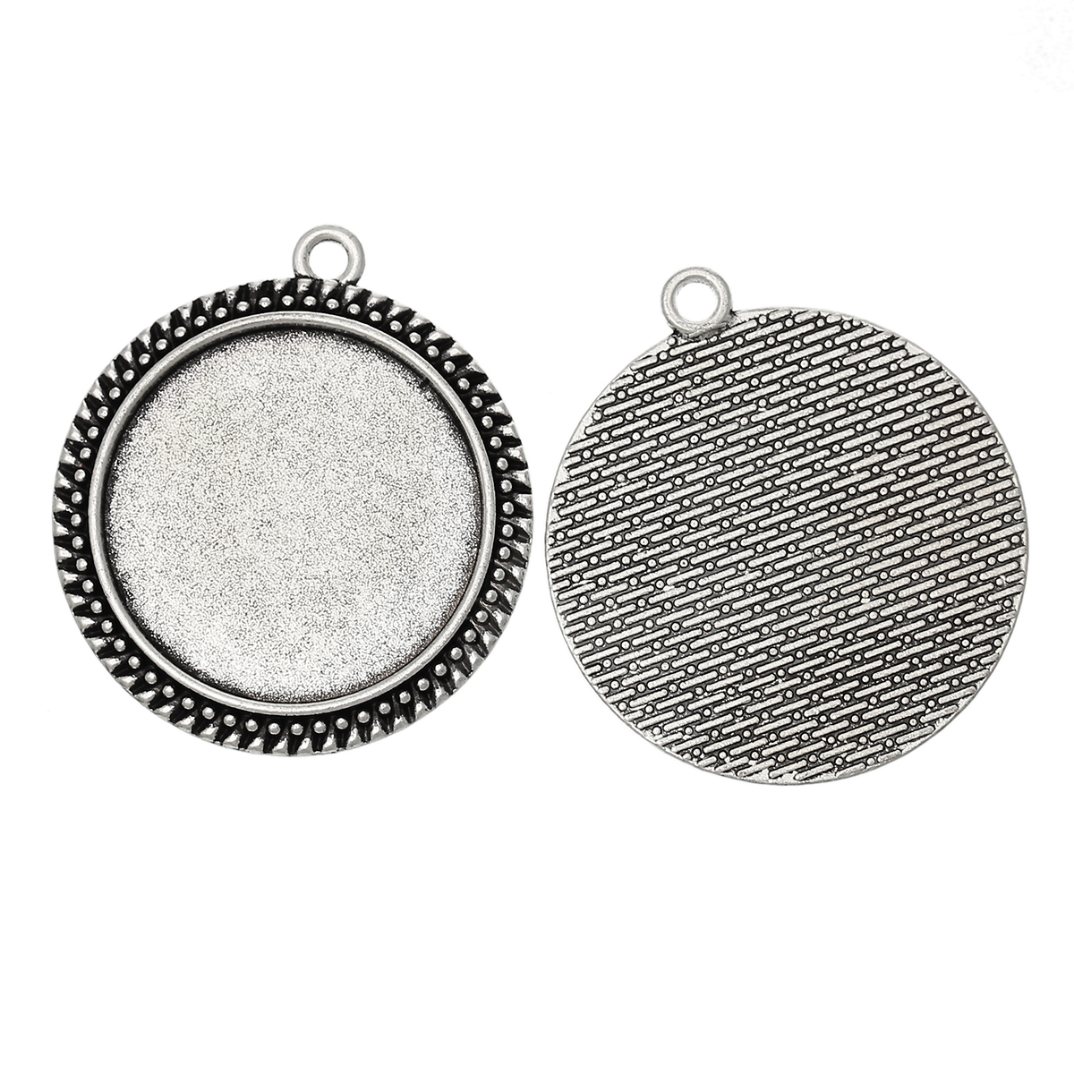 Picture of Zinc Based Alloy Cabochon Setting Pendants Round Disc Antique Silver Color (Fits 30mm Dia.) 4.3cm x 3.8cm, 10 PCs