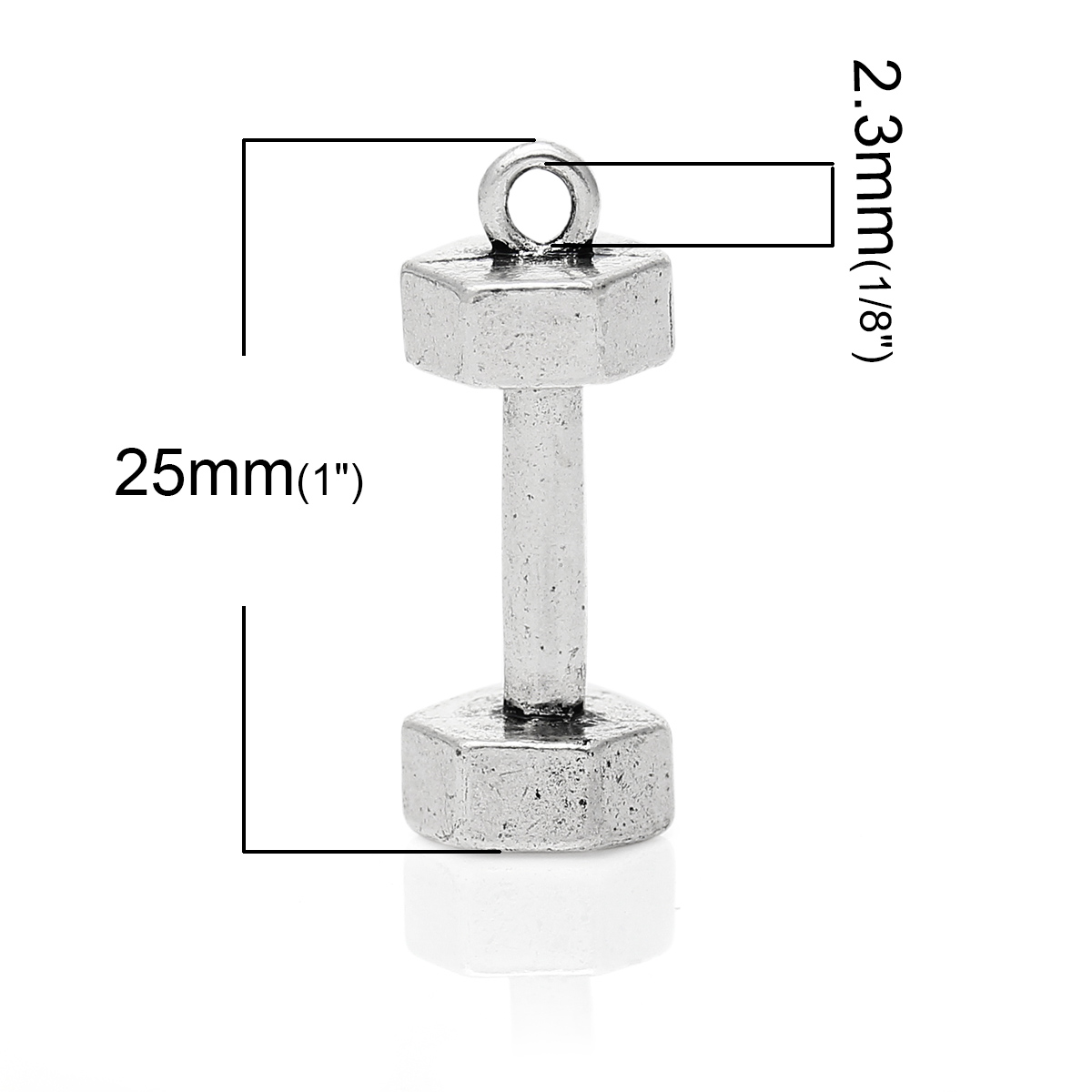 Imagen de Zamak Fitness Colgantes Pesa Plata Antigua 25mm x 10mm, 10 Unidades