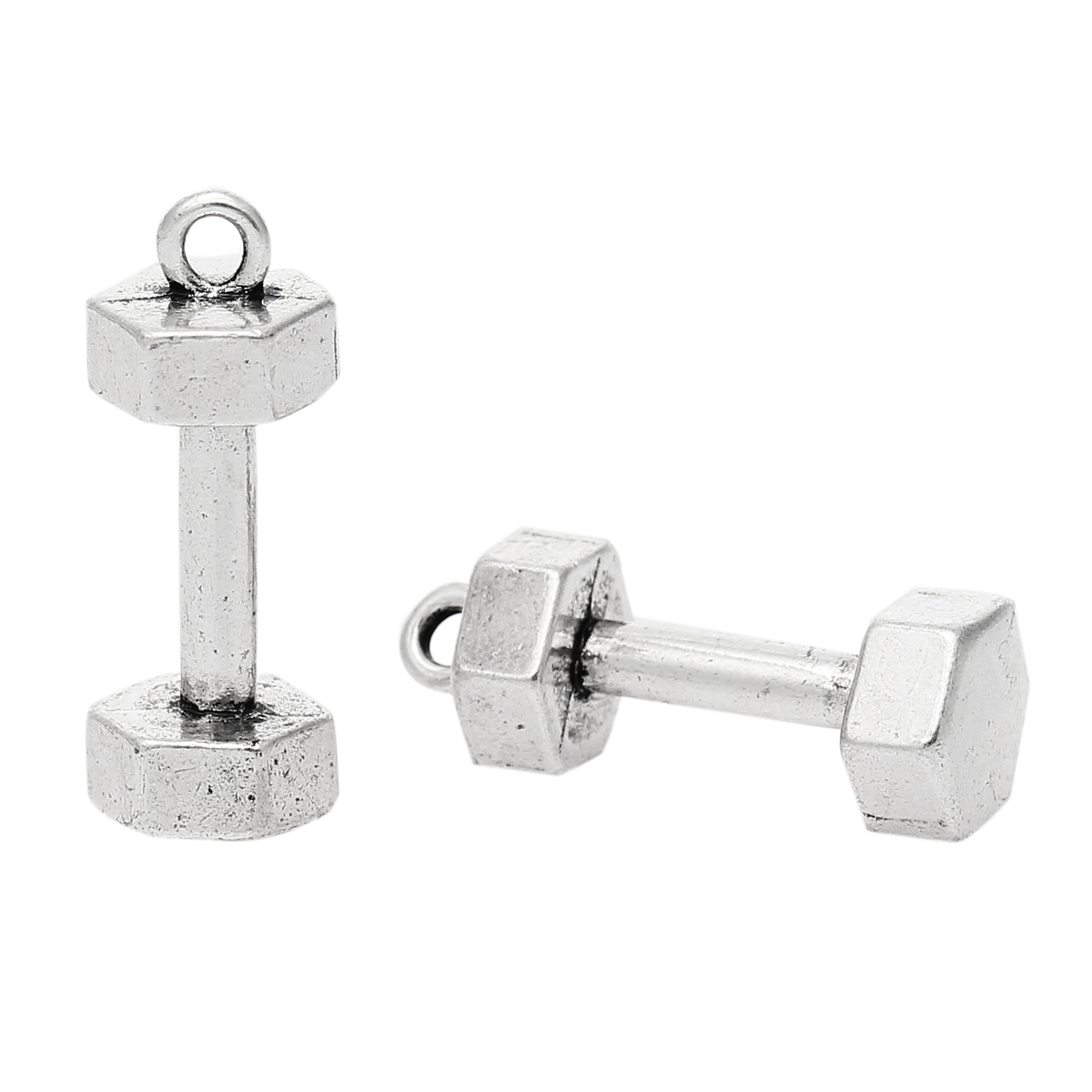 Imagen de Zamak Fitness Colgantes Pesa Plata Antigua 25mm x 10mm, 10 Unidades