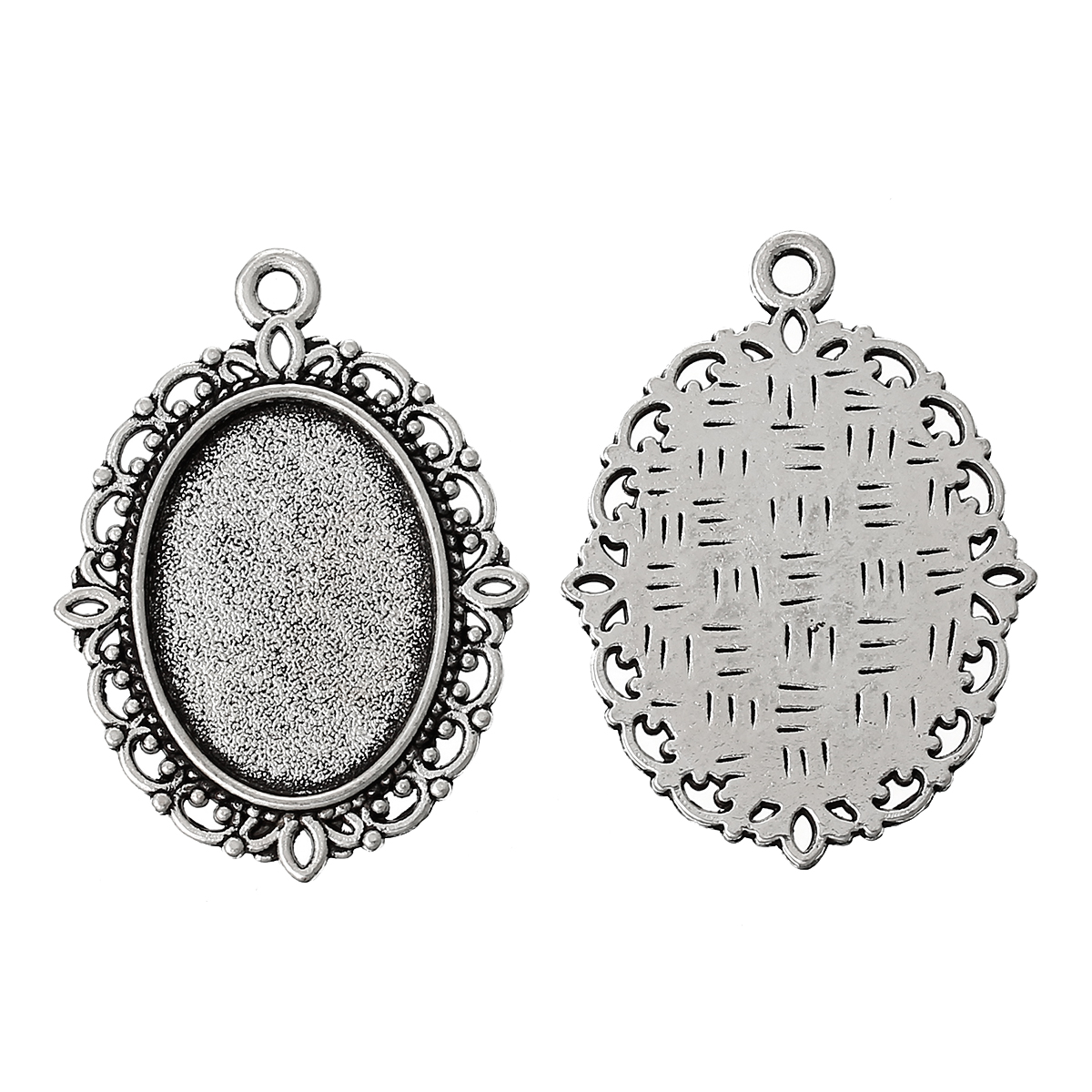 Picture of Zinc Based Alloy Cabochon Setting Pendants Oval Antique Silver Color (Fits 18mm x 13mm ) 29mm x 22mm, 50 PCs