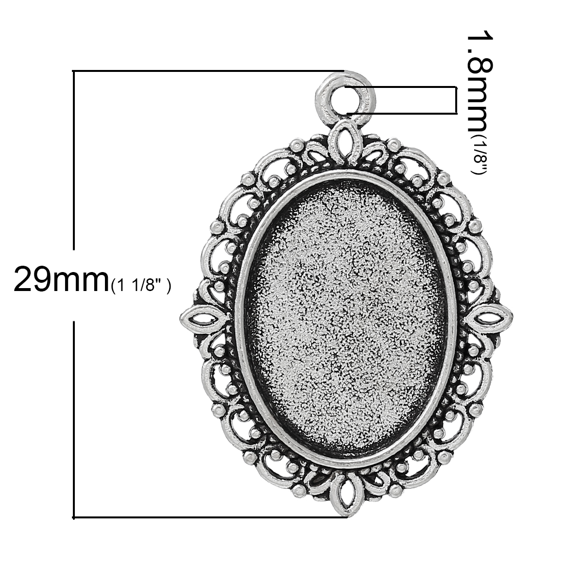 Picture of Zinc Based Alloy Cabochon Setting Pendants Oval Antique Silver Color (Fits 18mm x 13mm ) 29mm x 22mm, 50 PCs