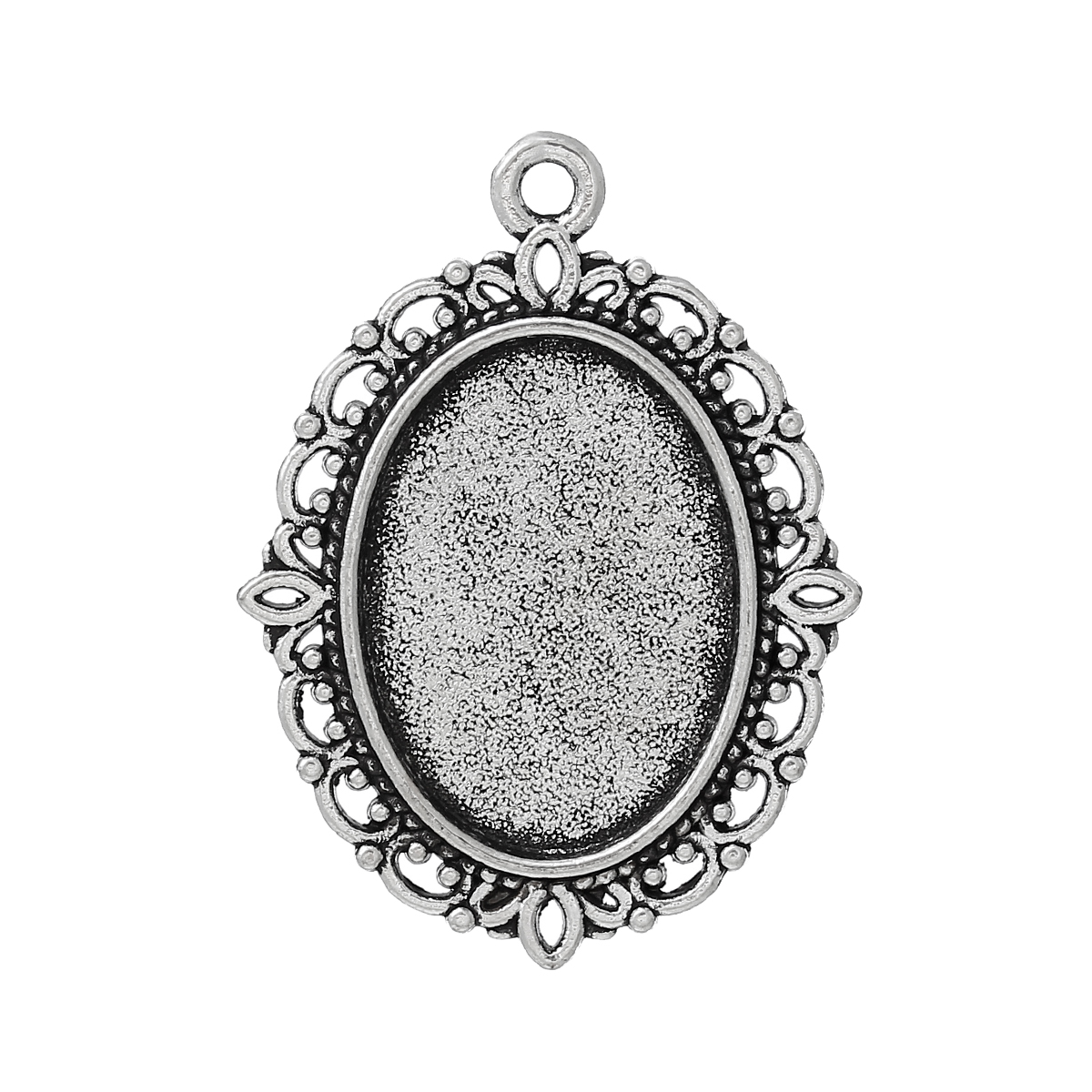 Picture of Zinc Based Alloy Cabochon Setting Pendants Oval Antique Silver Color (Fits 18mm x 13mm ) 29mm x 22mm, 50 PCs