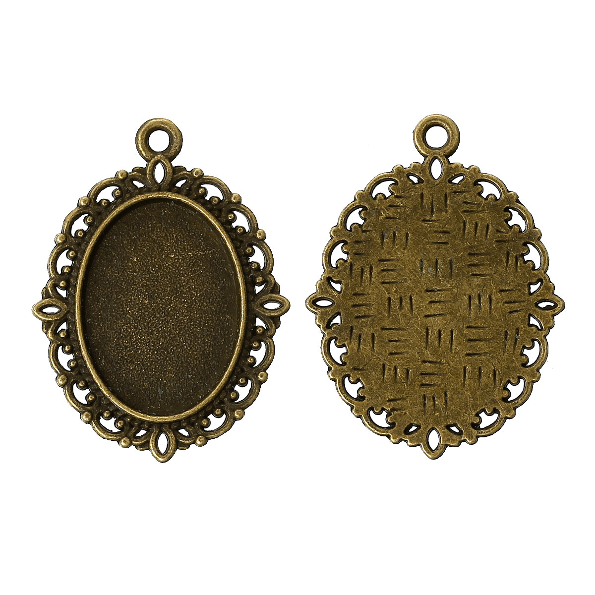 Picture of Zinc Based Alloy Cabochon Setting Pendants Oval Antique Bronze (Fits 18mm x 13mm ) 29mm x 22mm, 50 PCs