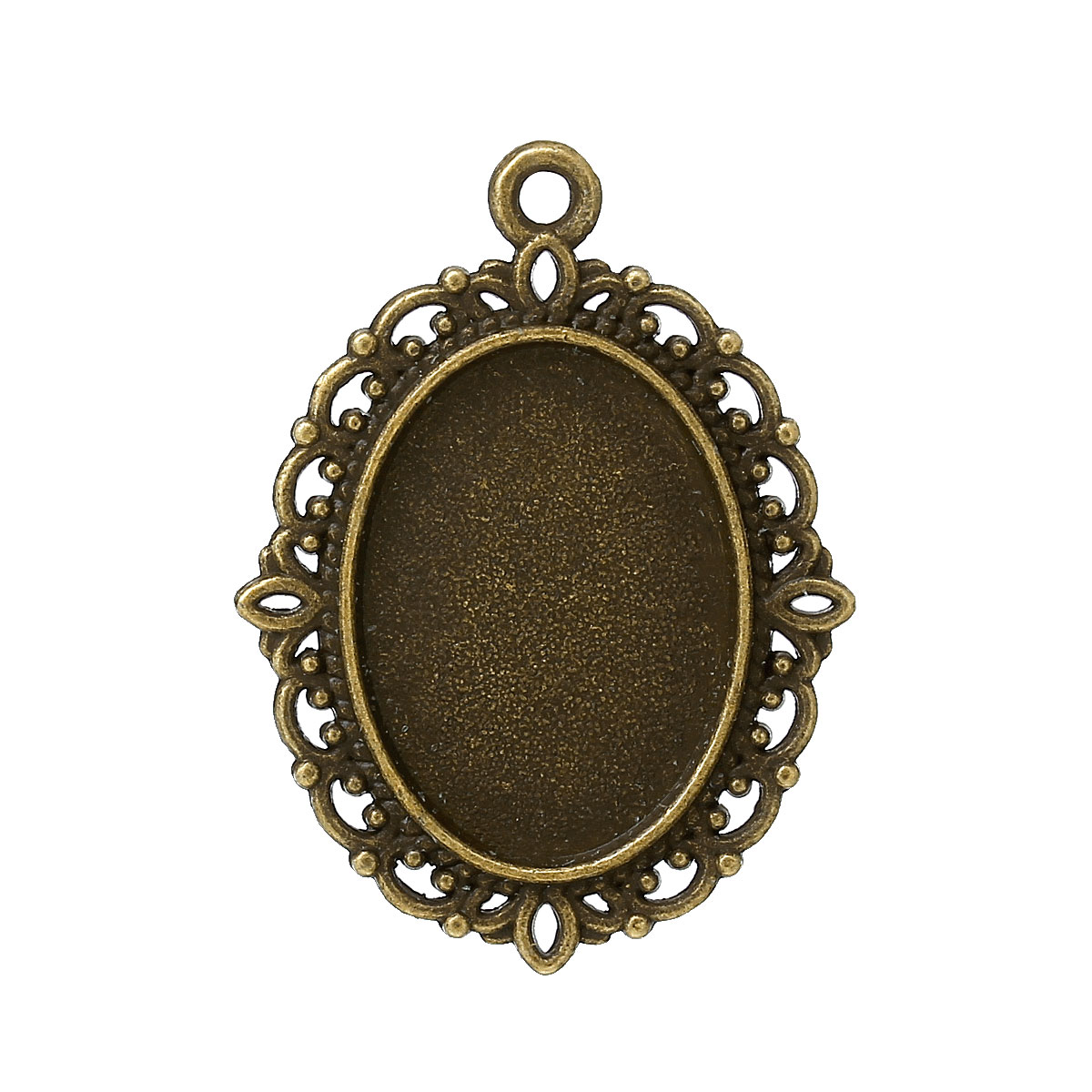 Picture of Zinc Based Alloy Cabochon Setting Pendants Oval Antique Bronze (Fits 18mm x 13mm ) 29mm x 22mm, 50 PCs